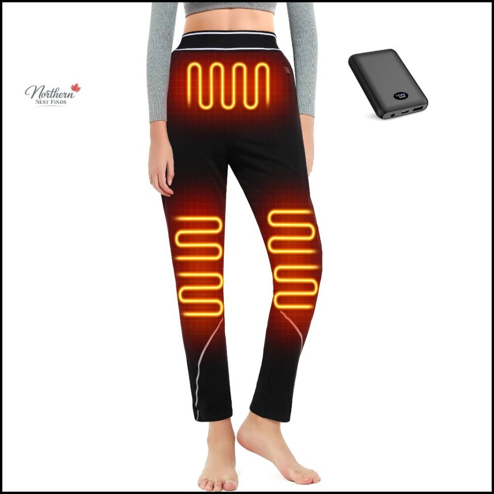 Women's Heated Fleece-Lined Thermal Pants with Battery, Adjustable Heating
